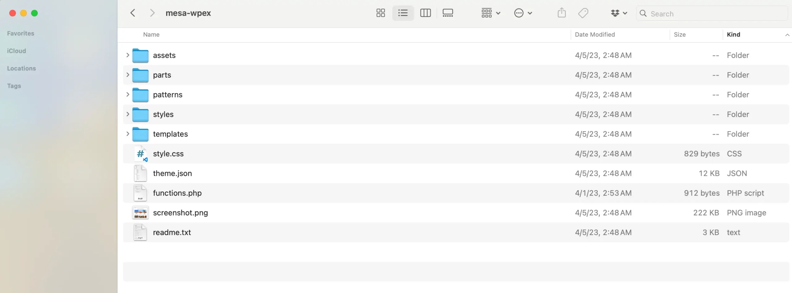 Visual of WordPress theme folder structure and coding files